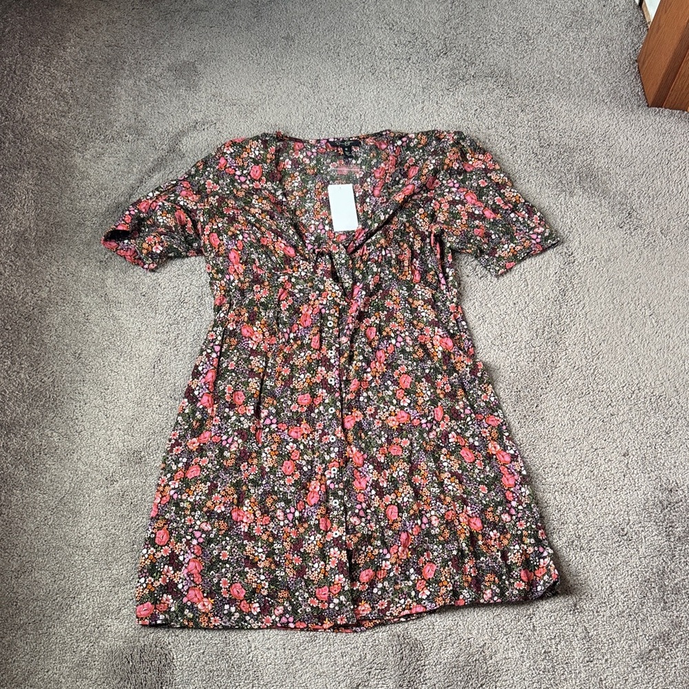 Jessica Simpson Floral Print Button Front Mini Dress Short Sleeve Boho SIZE M